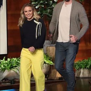 Tibi Oversized Lanyard Sweater Pullover Top Navy Yellow Pink Braided Size XS EUC